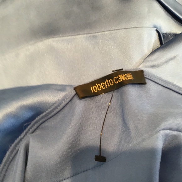 SILK ROBERTO CAVALLI LOW CUT DRESS RUCHED BLUE SZ 8 - Picture 8 of 10